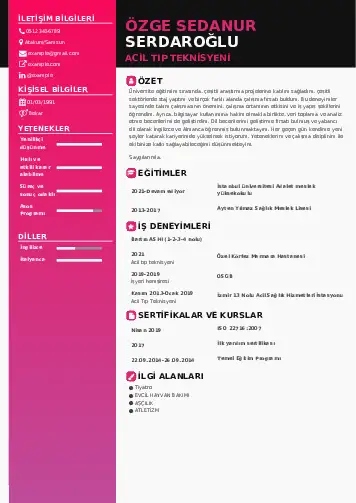 Acil Tıp Teknisyeni CV Örnekleri cv indir